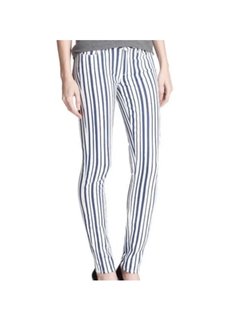 Paige Navy Blue White Verdugo Ultra Skinny Striped Jeans Size 27 NWT!